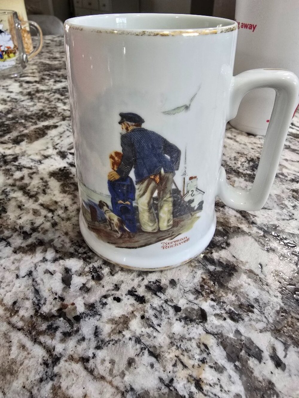 Norman Rockwell Coffee Mug Looking Out To Sea Porcelain Vintage Tankard Nautical